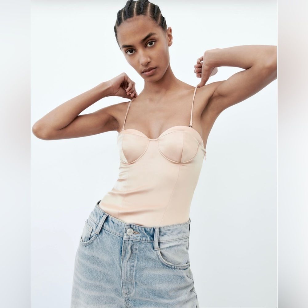 NWT ZARA WOMEN SATIN EFFECT BODYSUIT CORSET